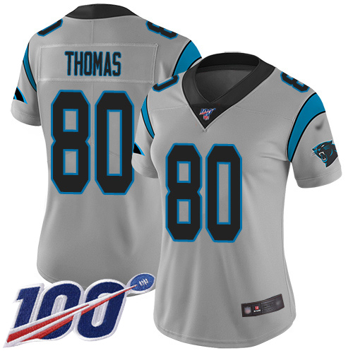Carolina Panthers Limited Silver Women Ian Thomas Jersey NFL Football #80 100th Season Inverted Legend->carolina panthers->NFL Jersey